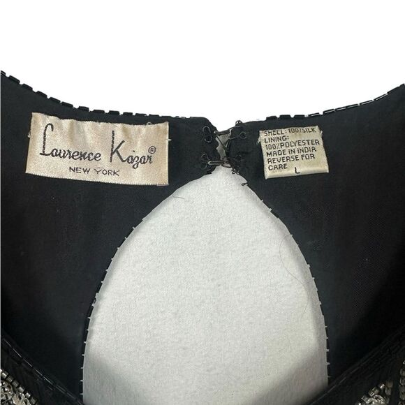 Vintage Laurence Kazar 100% Silk Silver & Black Sequin Beaded Dress glam 80’s L - Picture 13 of 13